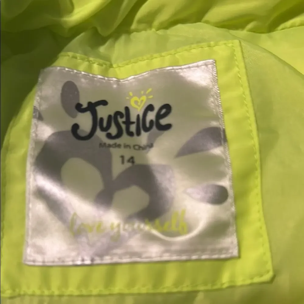 Justice Lime‎ Green Puffer Vest with Faux Fur Hood Girl Sz 14